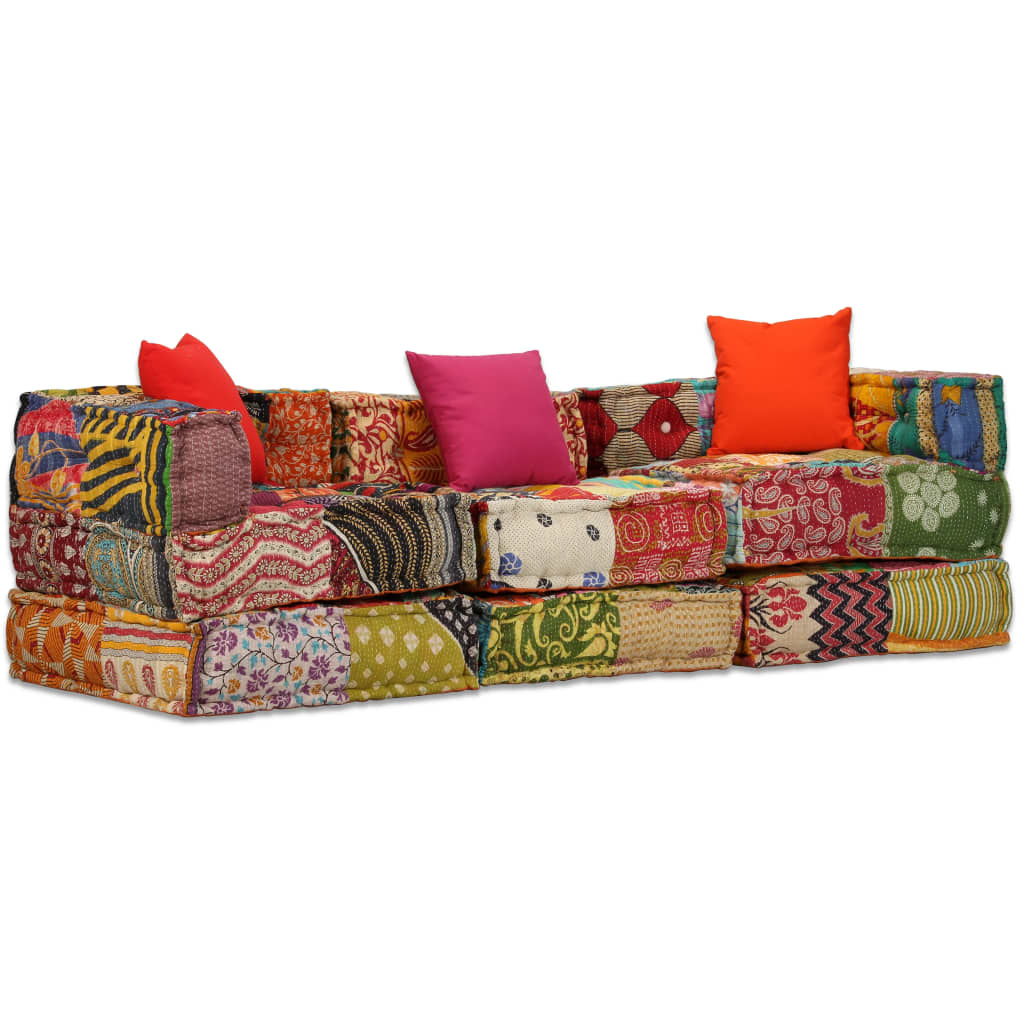 NNEVL 3-Seater Modular Pouffe Patchwork Fabric-0
