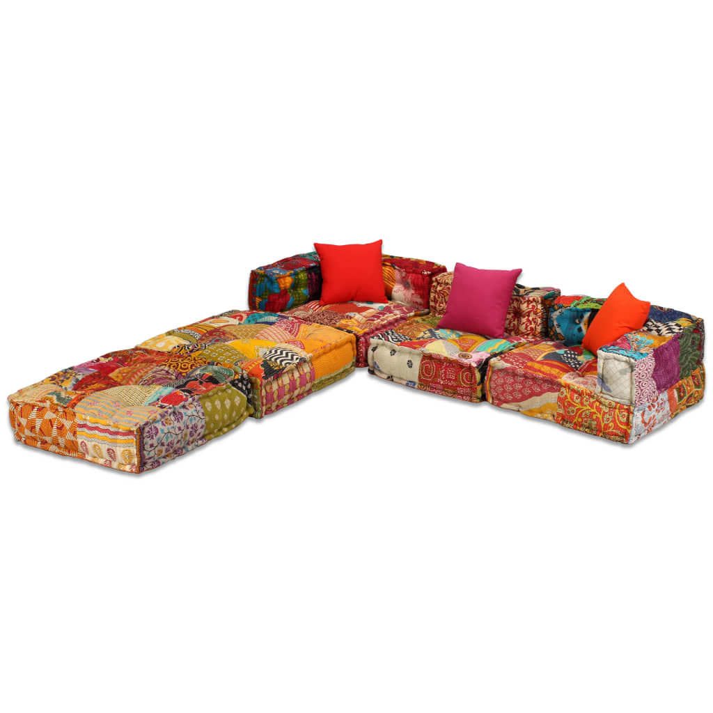 NNEVL 3-Seater Modular Pouffe Patchwork Fabric-2