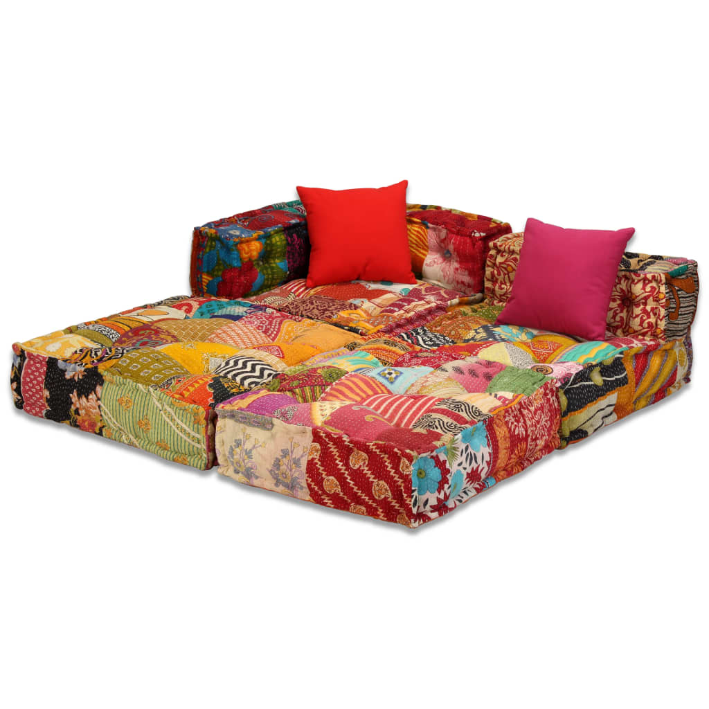 NNEVL 3-Seater Modular Pouffe Patchwork Fabric-3