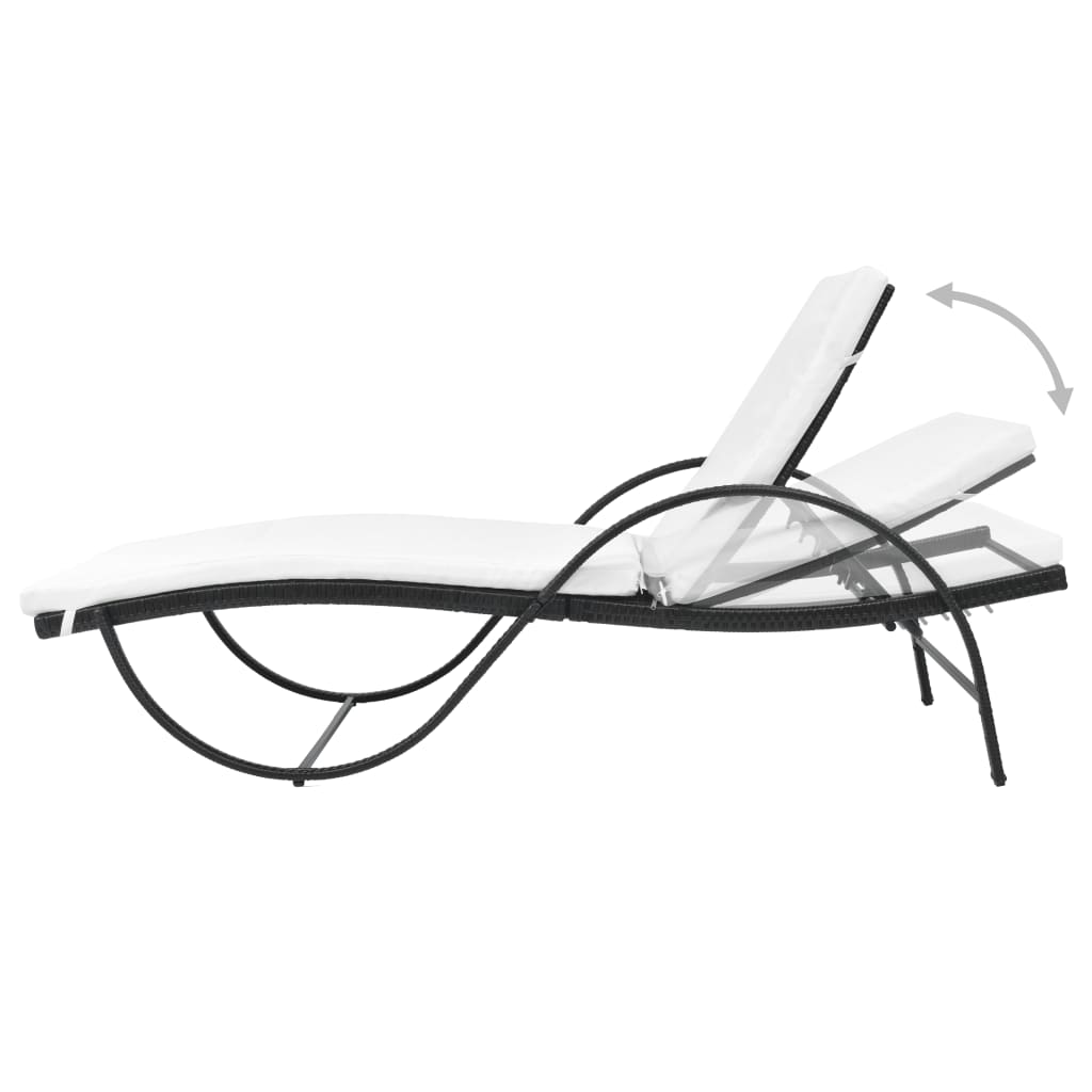 NNEVL Sun Loungers 2 pcs with Table Poly Rattan Black (42884+42886)-2