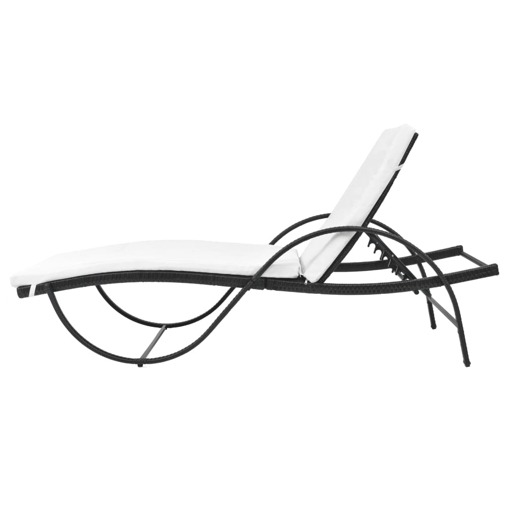 NNEVL Sun Loungers 2 pcs with Table Poly Rattan Black (42884+42886)-3