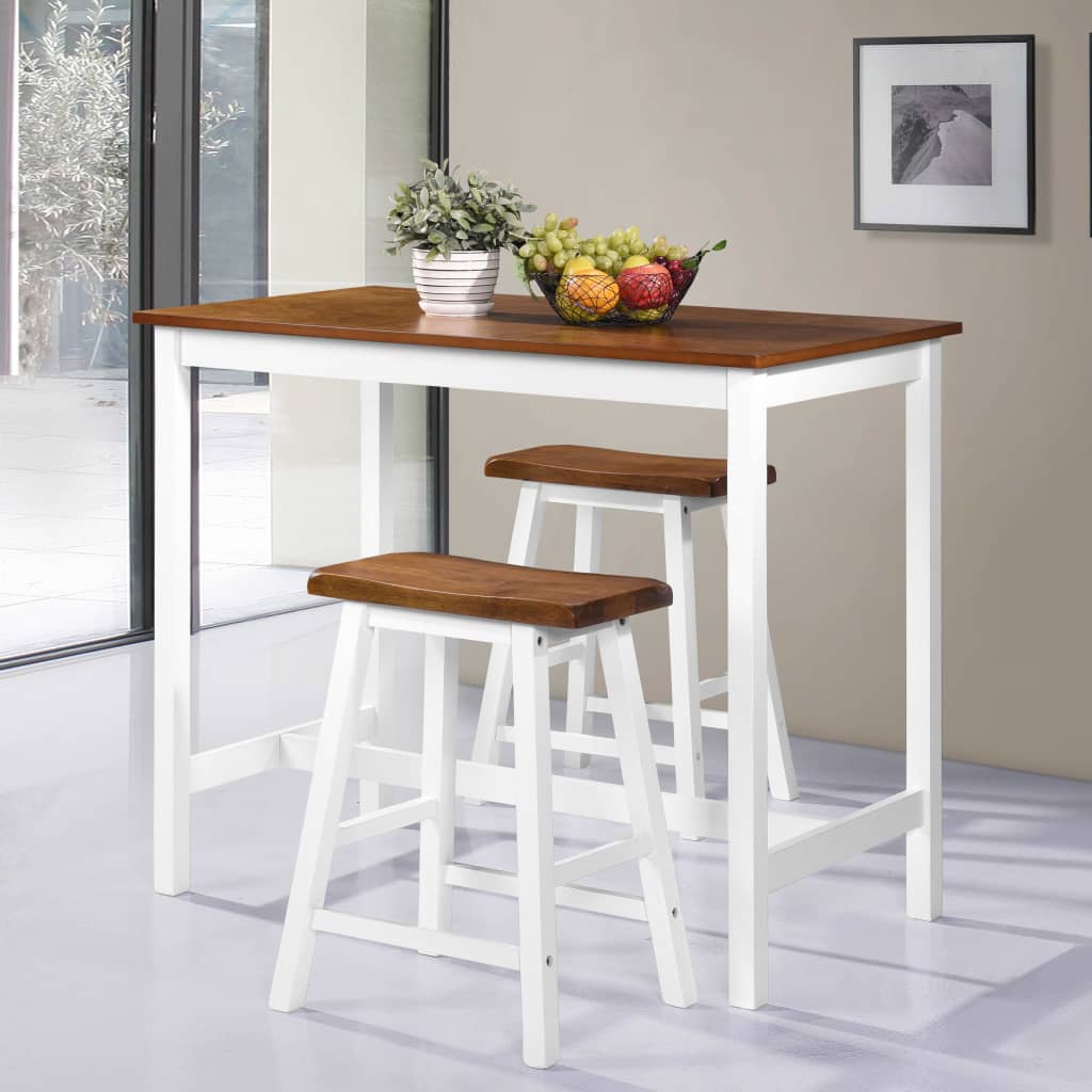 NNEVL Bar Table and Stool Set 3 Pieces Solid Wood-0