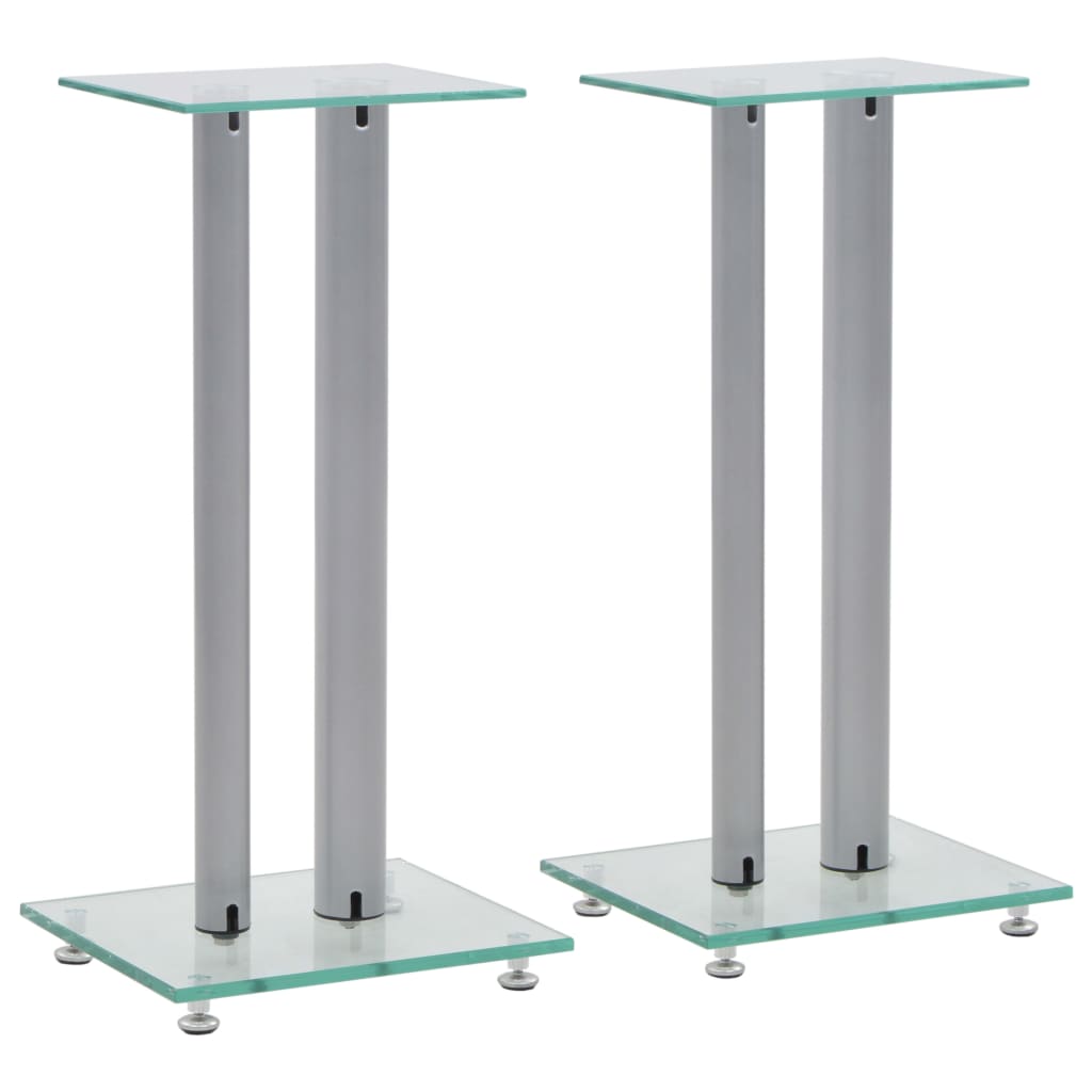 NNEVL Speaker Stands 2 pcs Tempered Glass 2 Pillars Design Silver-0