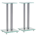 NNEVL Speaker Stands 2 pcs Tempered Glass 2 Pillars Design Silver-0