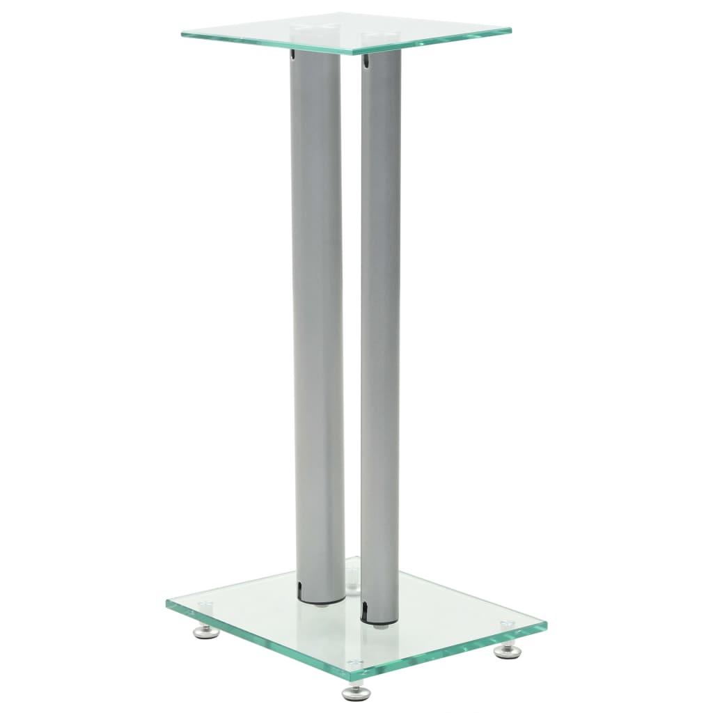 NNEVL Speaker Stands 2 pcs Tempered Glass 2 Pillars Design Silver-1