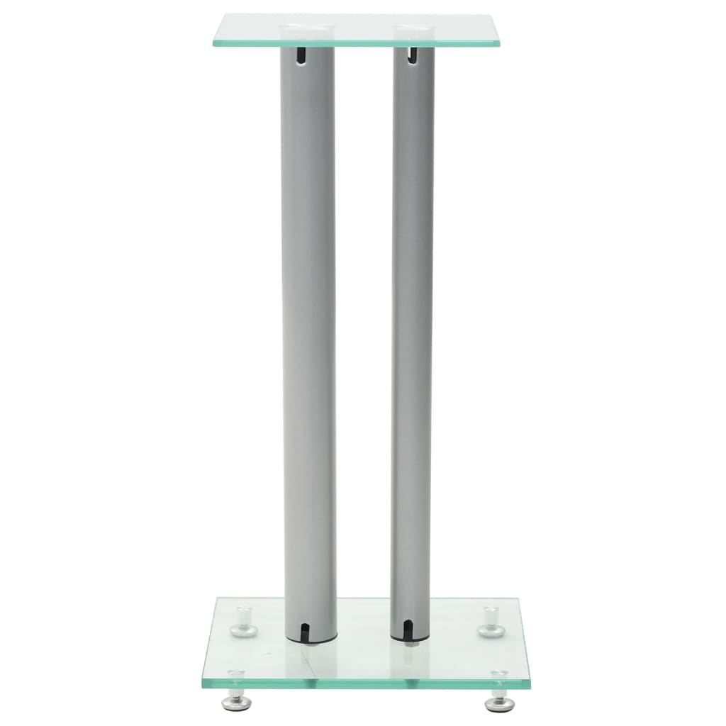 NNEVL Speaker Stands 2 pcs Tempered Glass 2 Pillars Design Silver-2