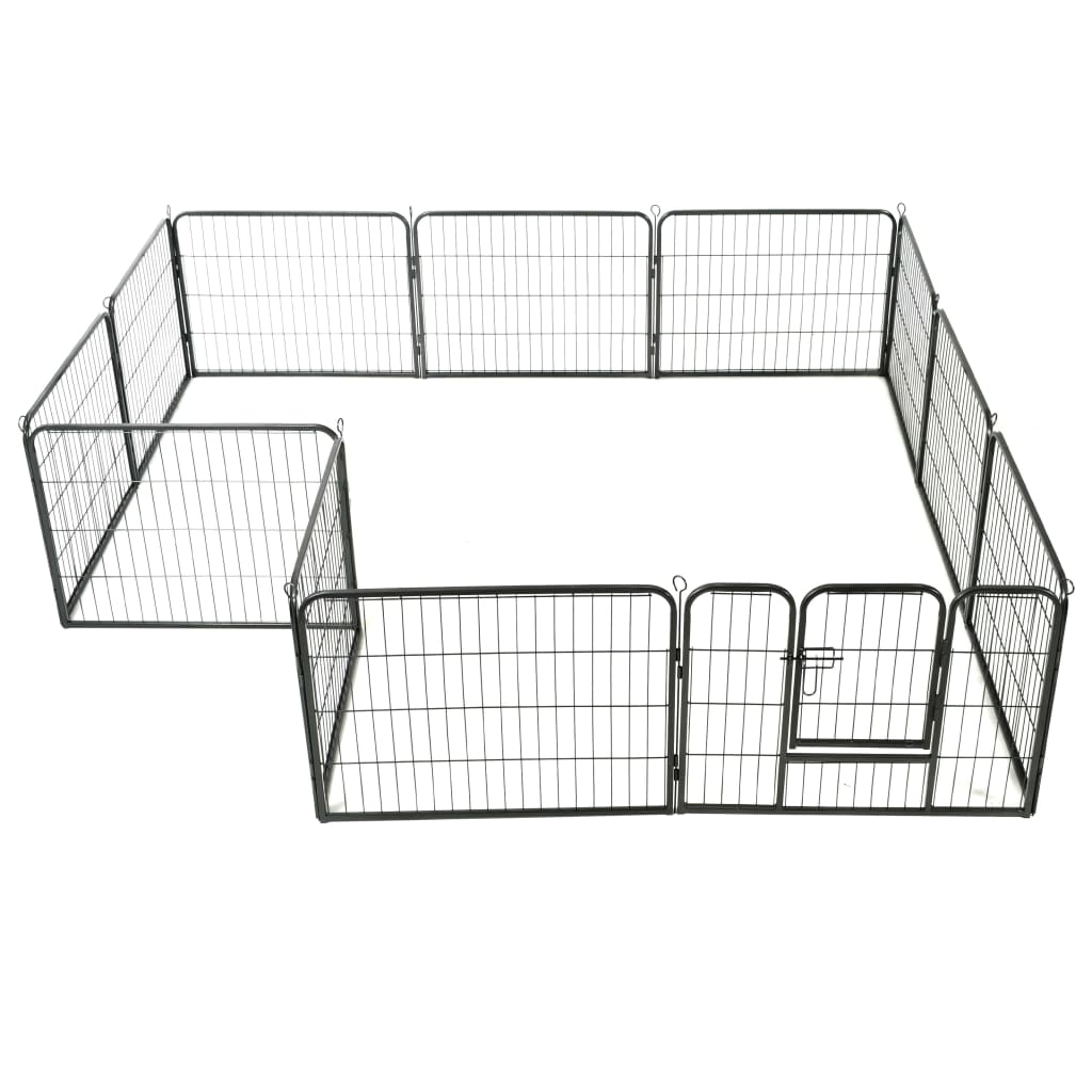 NNEVL Dog Playpen 12 Panels Steel 80x60 cm Black-2