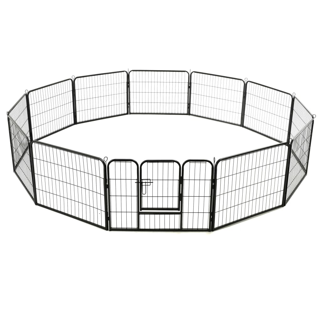 NNEVL Dog Playpen 12 Panels Steel 80x60 cm Black-3