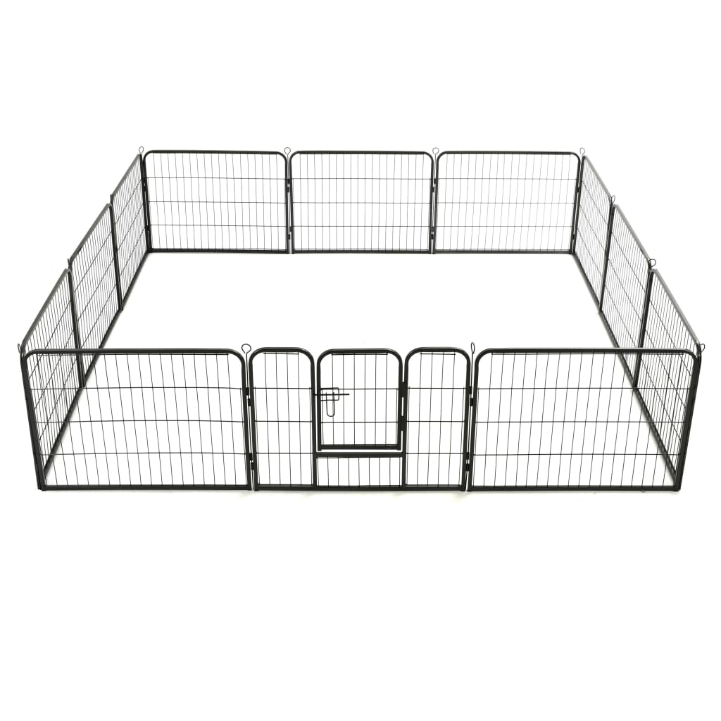 NNEVL Dog Playpen 12 Panels Steel 80x60 cm Black-4
