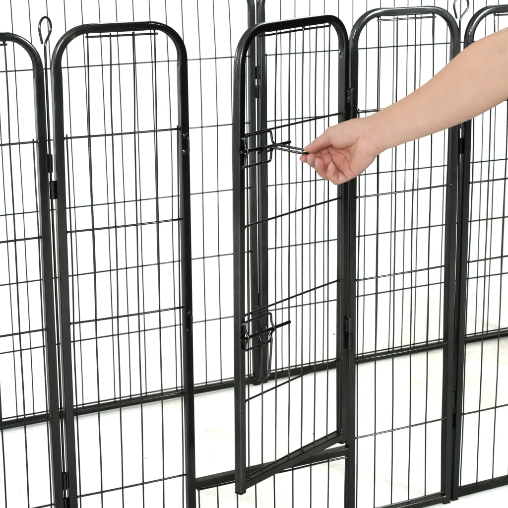 NNEVL Dog Playpen 8 Panels Steel 80x100 cm Black-1