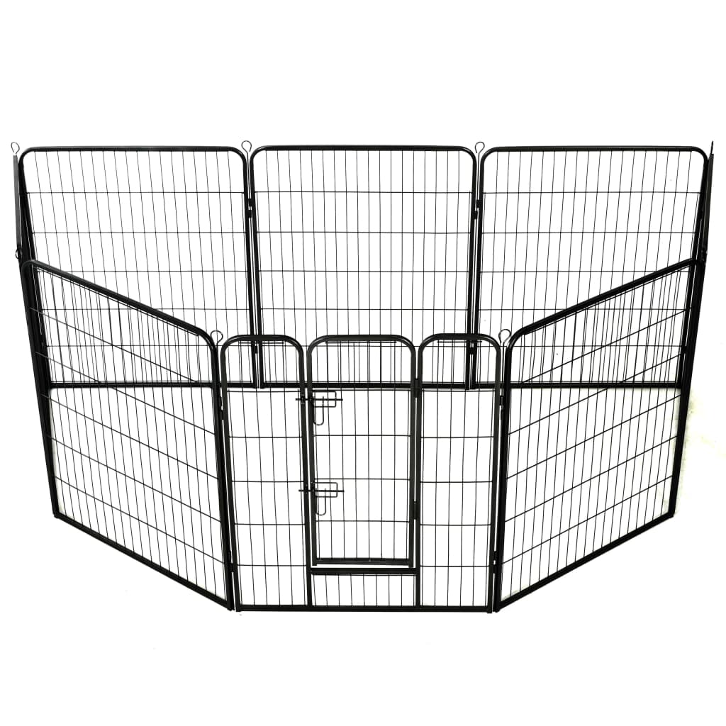 NNEVL Dog Playpen 8 Panels Steel 80x100 cm Black-2