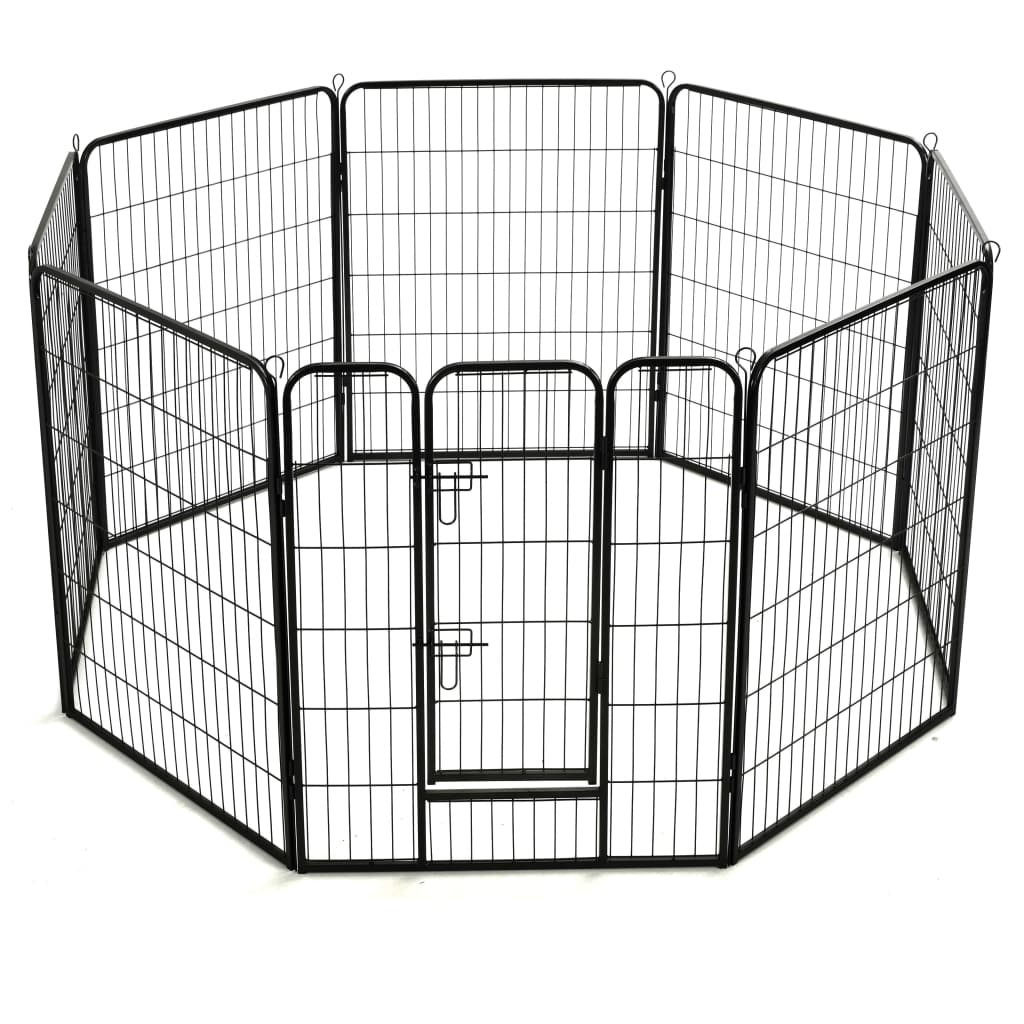NNEVL Dog Playpen 8 Panels Steel 80x100 cm Black-4