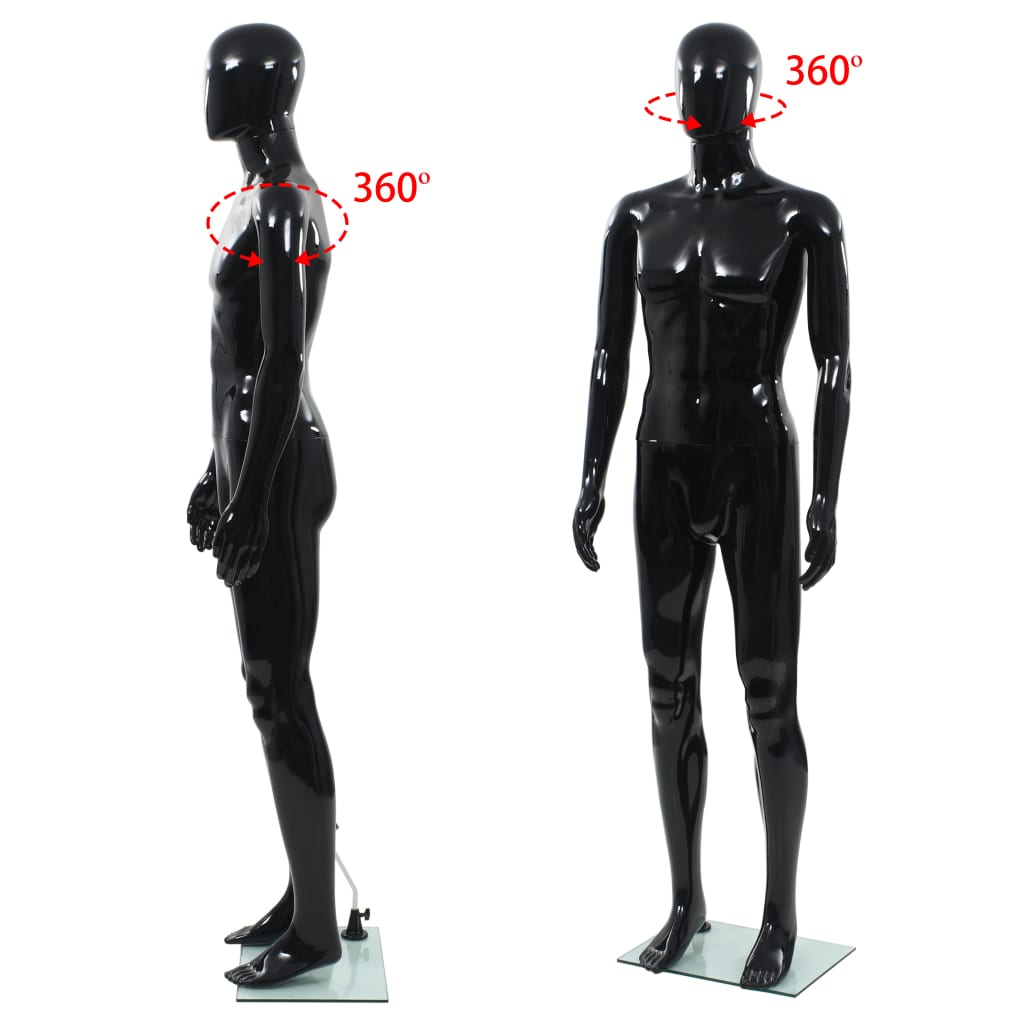 NNEVL Full Body Male Mannequin with Glass Base Glossy Black 185 cm-4