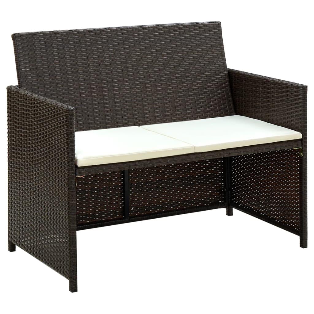 NNEVL 2 Seater Garden Sofa with Cushions Brown Poly Rattan-0