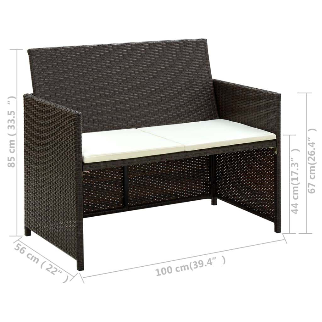 NNEVL 2 Seater Garden Sofa with Cushions Brown Poly Rattan-2