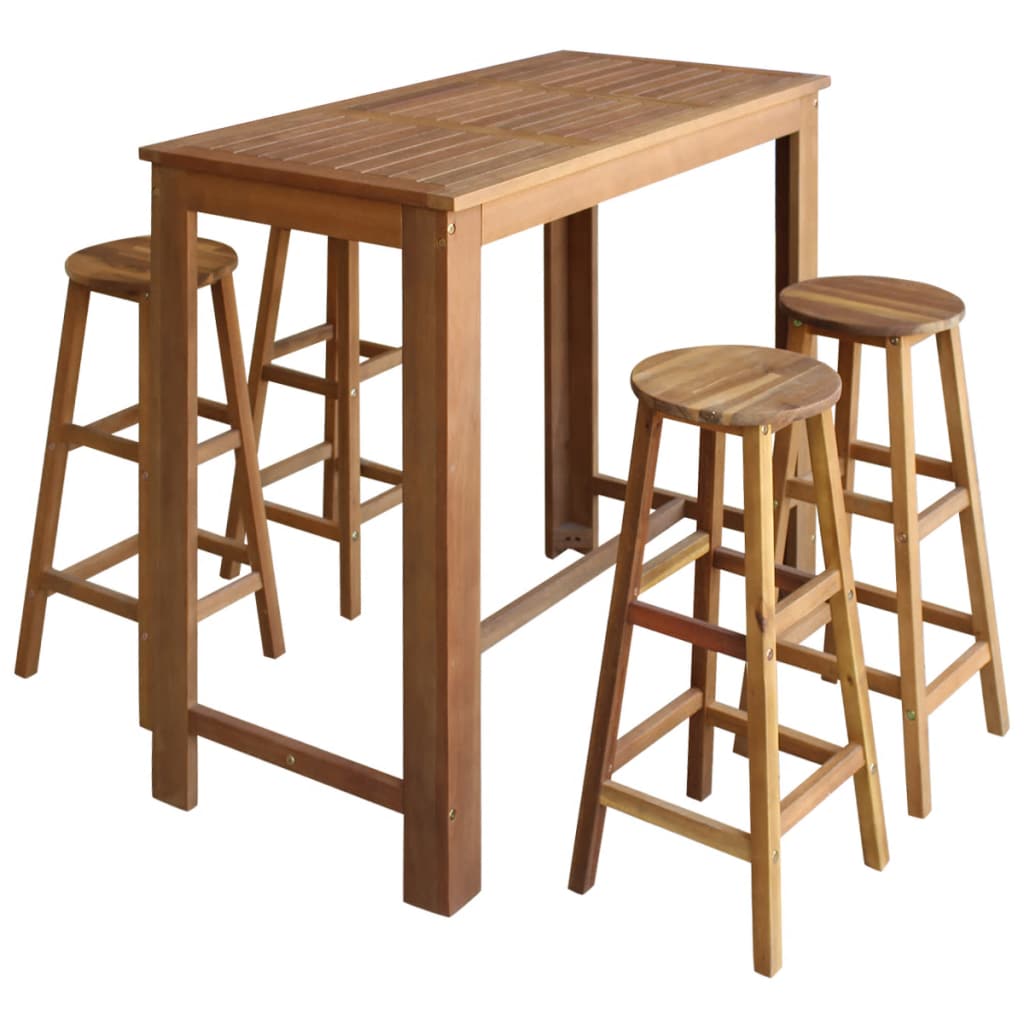 NNEVL Bar Table and Stool Set 5 Pieces Solid Acacia Wood-0