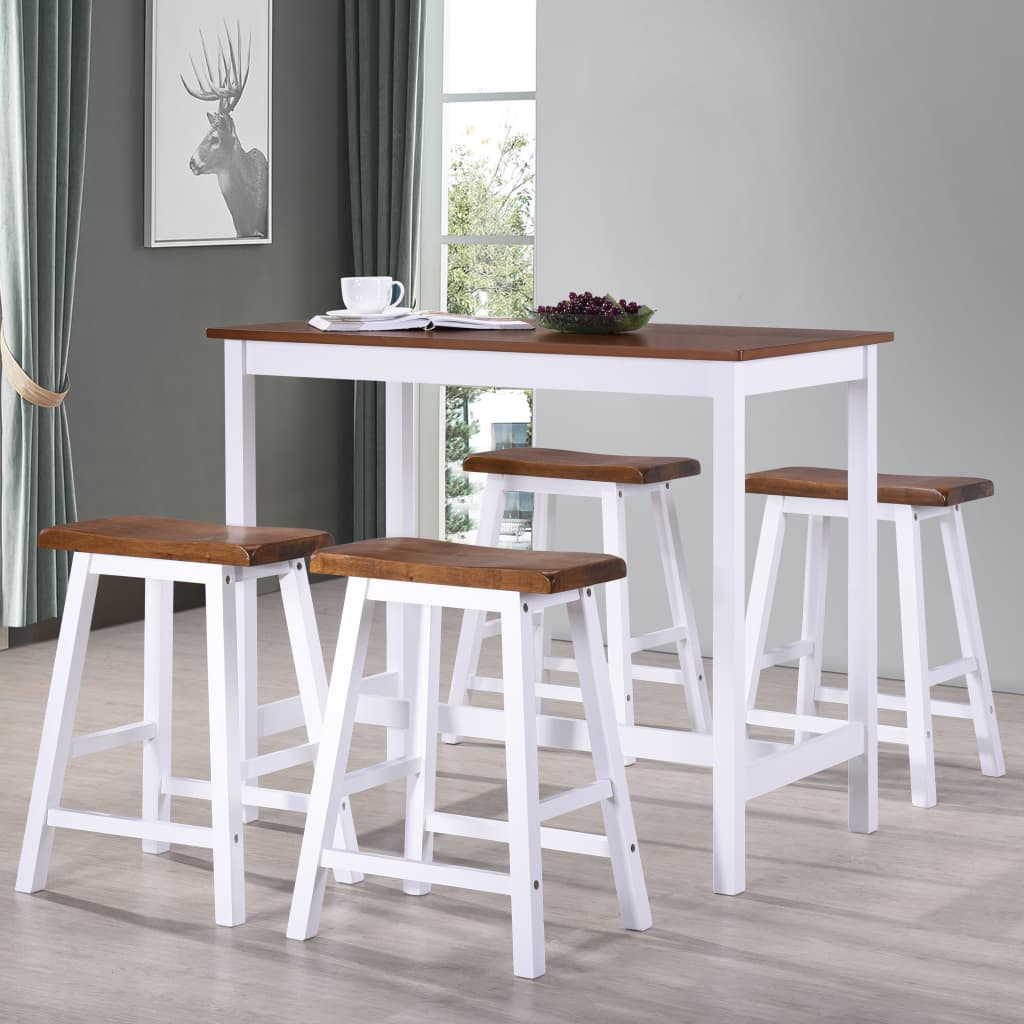 NNEVL Bar Table and Stool Set 5 Pieces Solid Wood-0
