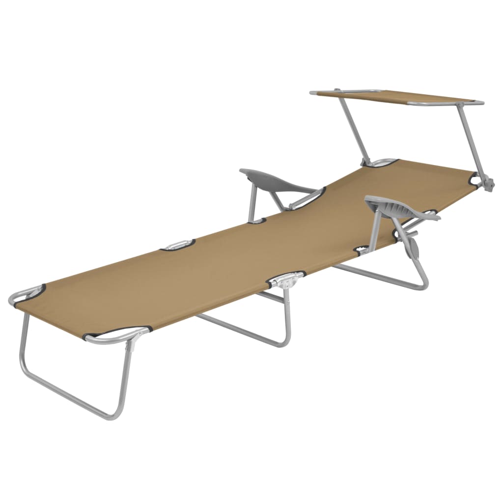NNEVL Folding Sun Lounger with Canopy Steel Taupe-1
