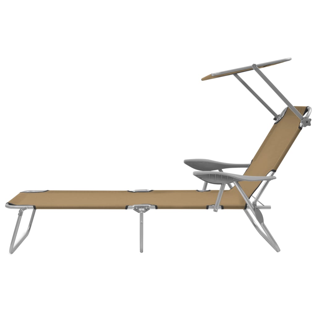 NNEVL Folding Sun Lounger with Canopy Steel Taupe-2