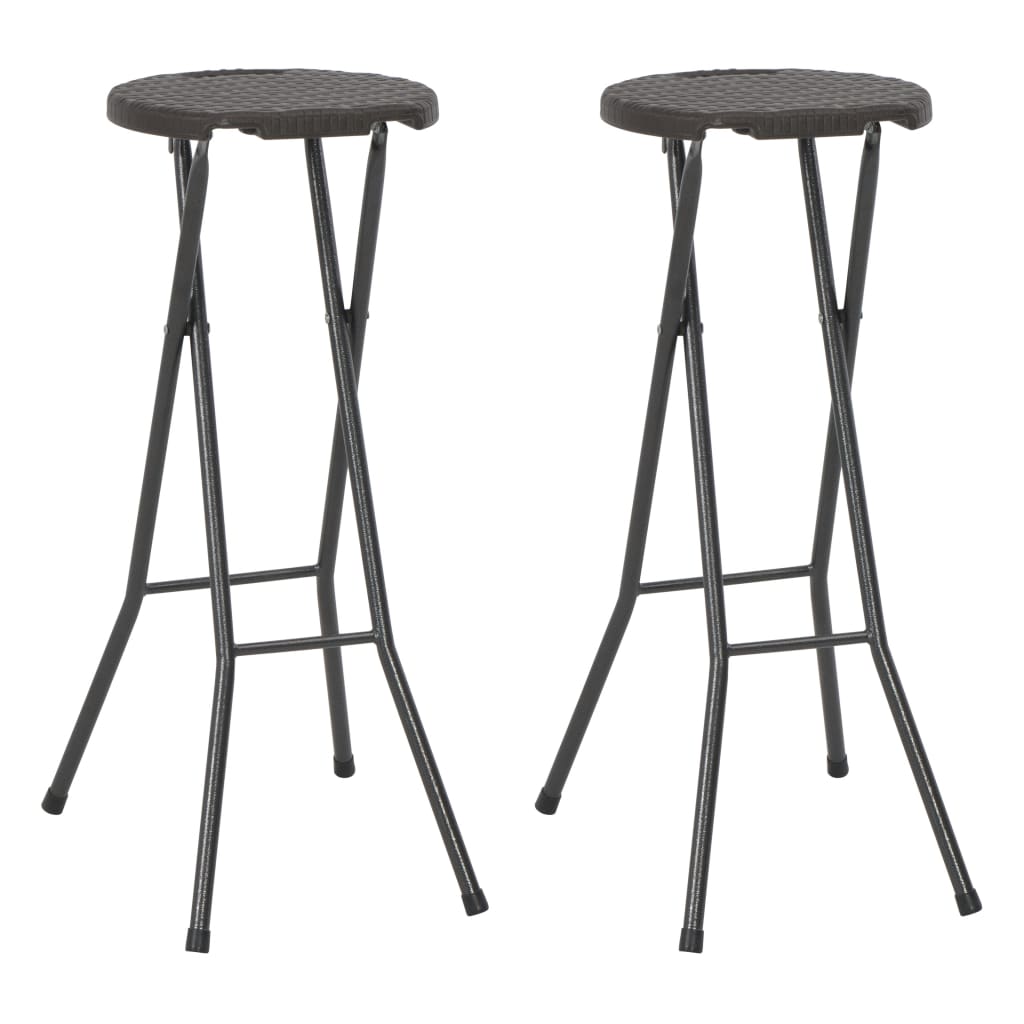 NNEVL Folding Bar Stools 2 pcs HDPE and Steel Brown Rattan Look-0