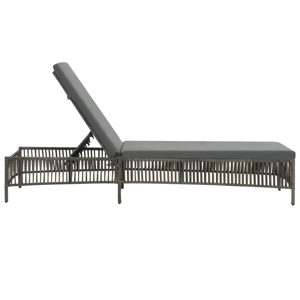 NNEVL Sun Lounger with Cushion Poly Rattan Grey-2