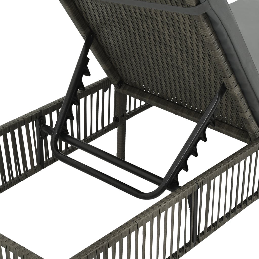 NNEVL Sun Lounger with Cushion Poly Rattan Grey-3