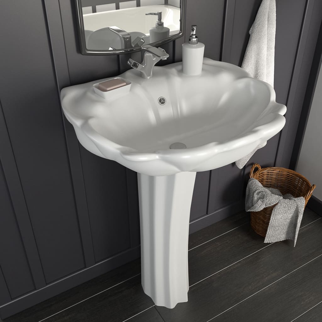NNEVL Freestanding Basin with Pedestal Ceramic White 580x510x200 mm-0