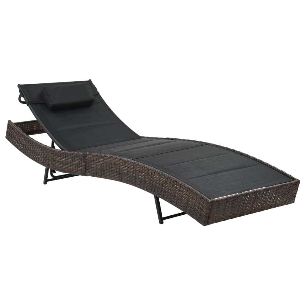 NNEVL Sun Lounger Poly Rattan and Textilene Brown-0