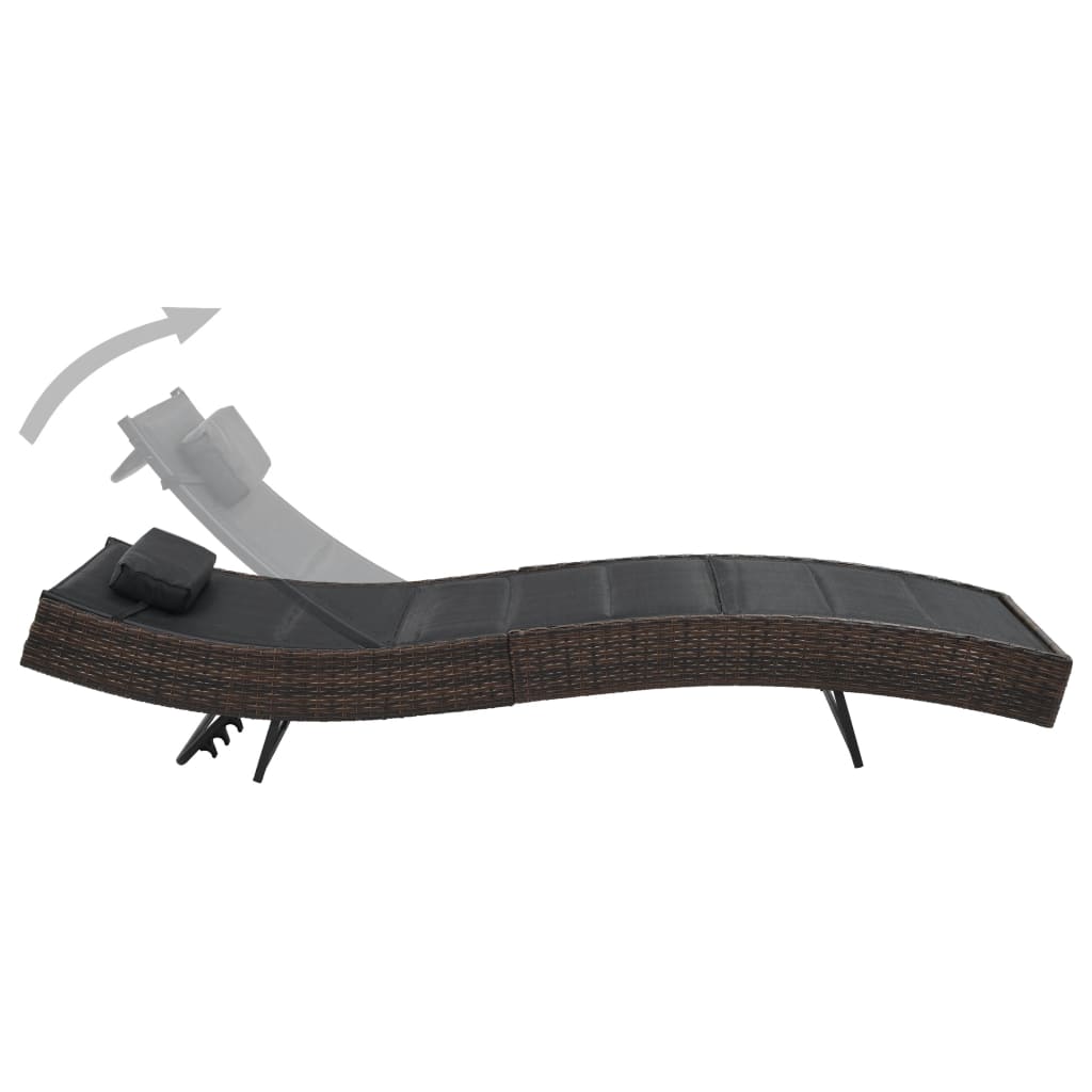 NNEVL Sun Lounger Poly Rattan and Textilene Brown-1