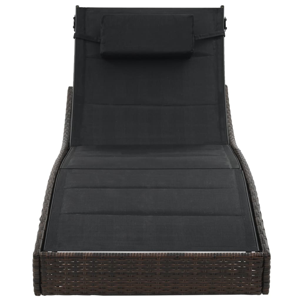 NNEVL Sun Lounger Poly Rattan and Textilene Brown-2