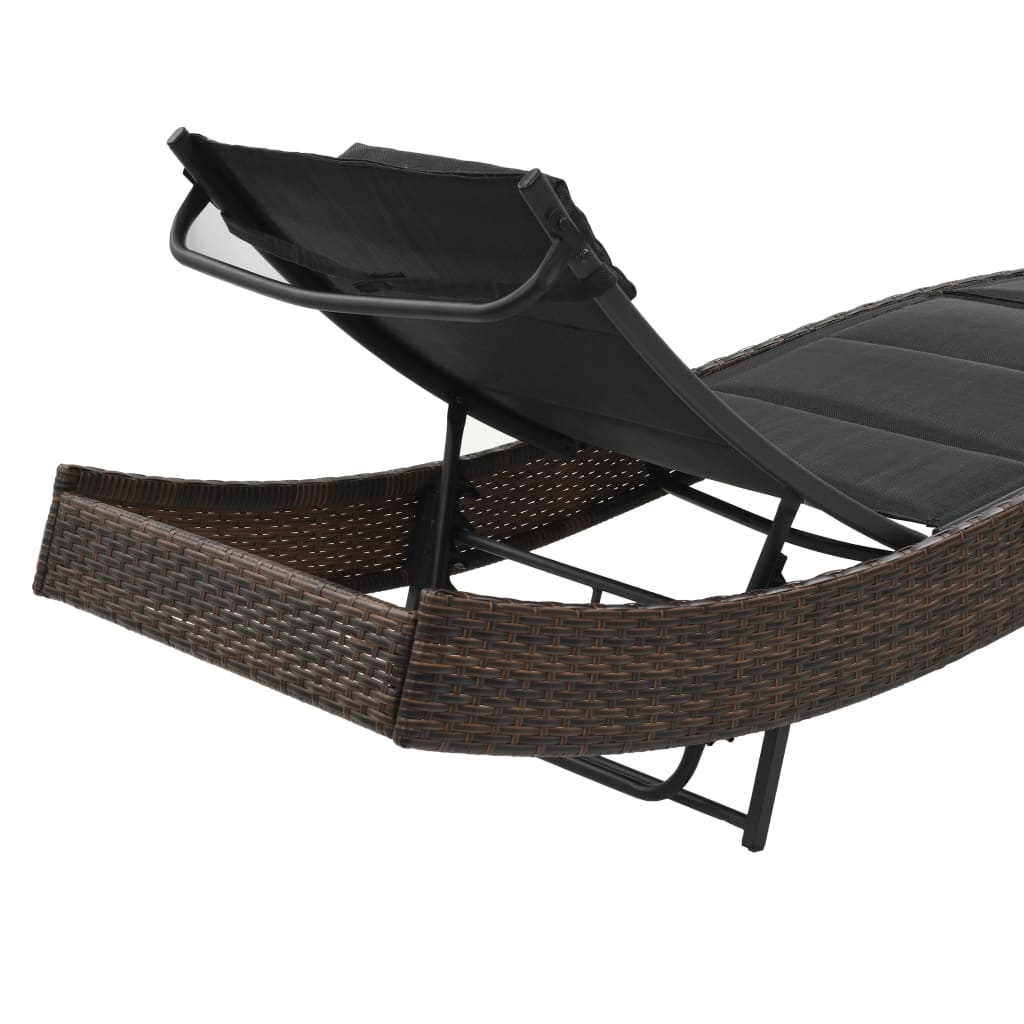 NNEVL Sun Lounger Poly Rattan and Textilene Brown-3