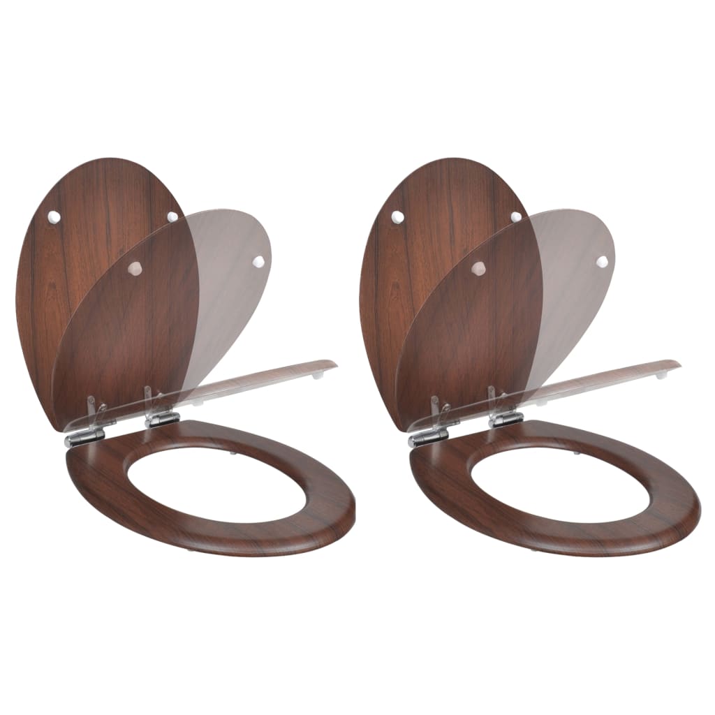 NNEVL Toilet Seats with Soft Close Lids 2 pcs MDF Brown-0