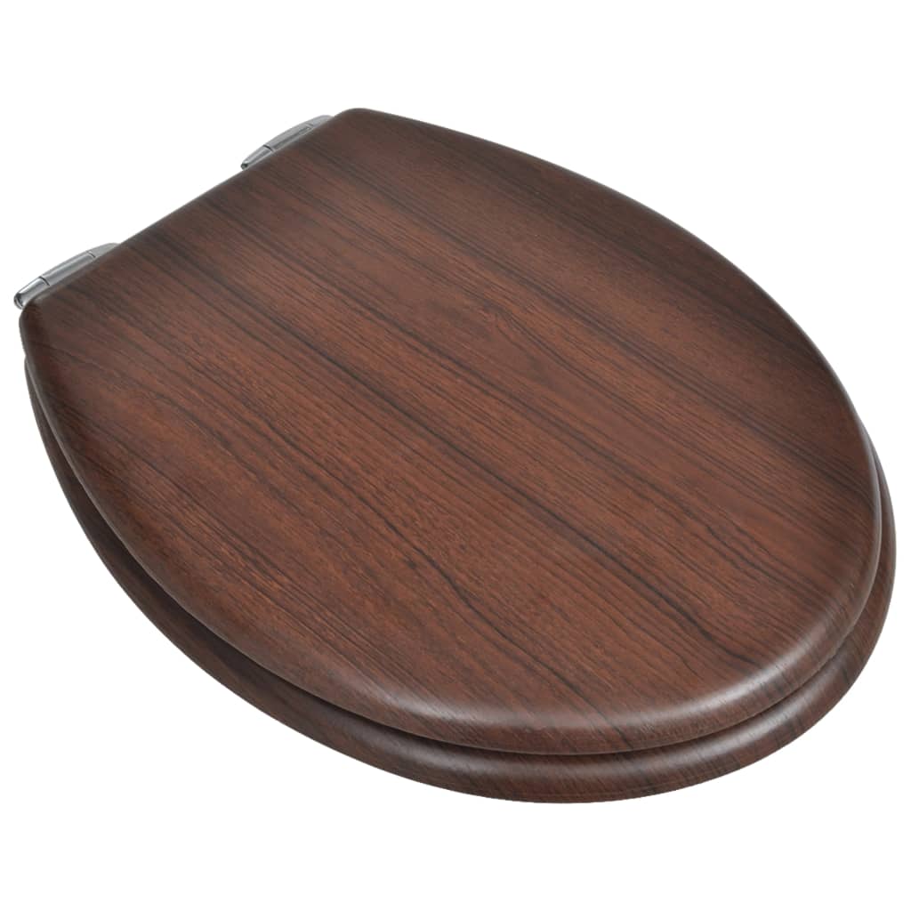 NNEVL Toilet Seats with Soft Close Lids 2 pcs MDF Brown-1