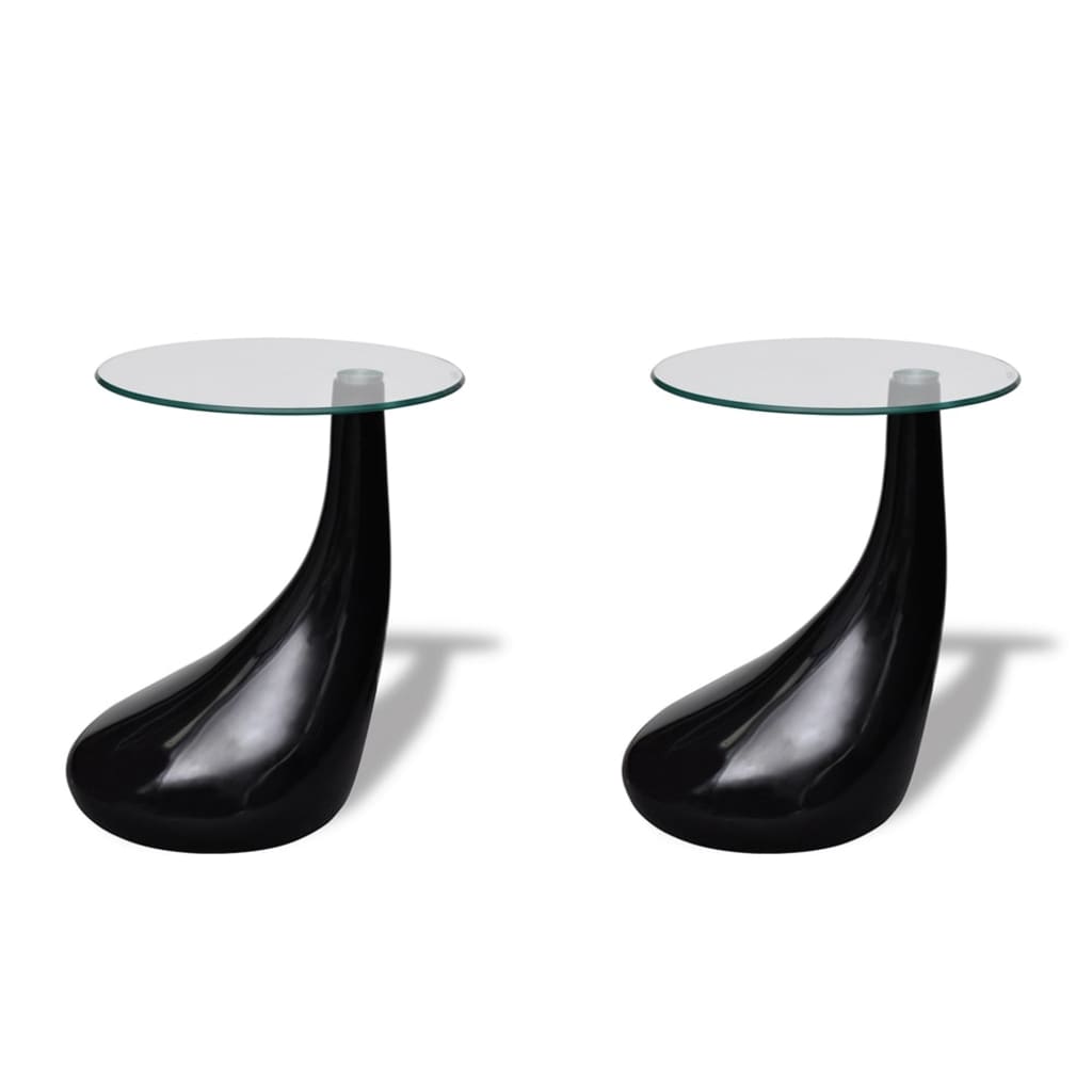 NNEVL Coffee Table 2 pcs with Round Glass Top High Gloss Black-1