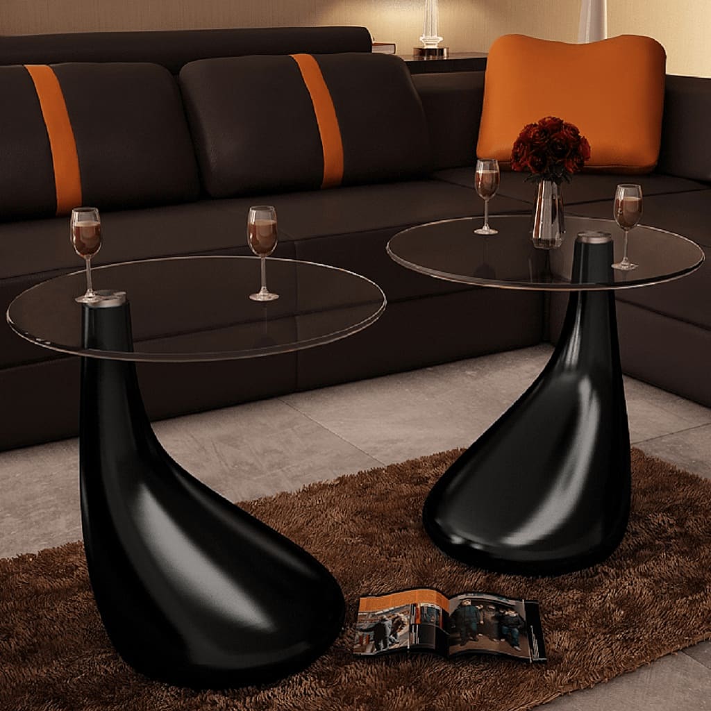 NNEVL Coffee Table 2 pcs with Round Glass Top High Gloss Black-0