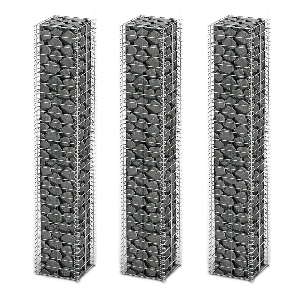 NNEVL Gabion Set 3 pcs Galvanised Wire 25 x 25 x 150 cm-0