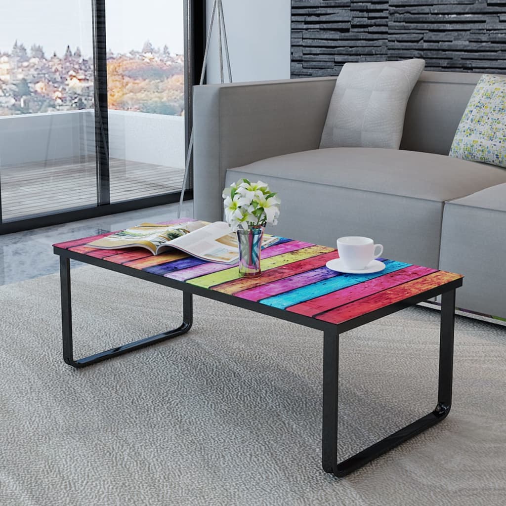 NNEVL Coffee Table with Rainbow Printing Glass Top-1