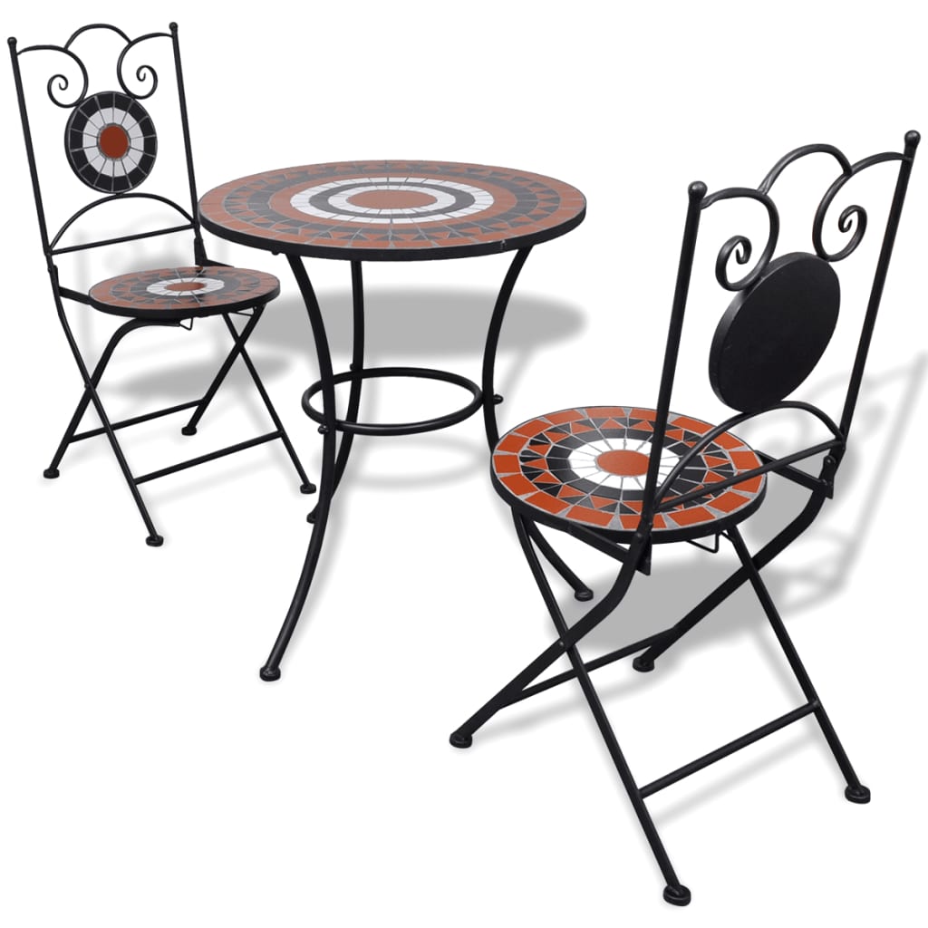 NNEVL 3 Piece Bistro Set Ceramic Tile Terracotta and White-0