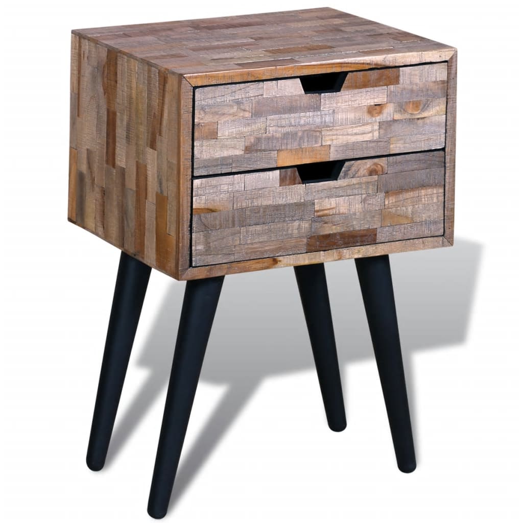 NNEVL Nightstand with 2 Drawers Reclaimed Teak Wood-1