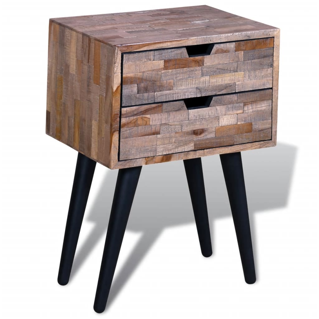 NNEVL Nightstand with 2 Drawers Reclaimed Teak Wood-3