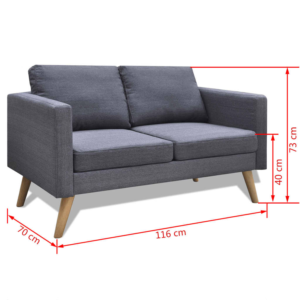 NNEVL Sofa 2-Seater Fabric Dark Grey-4