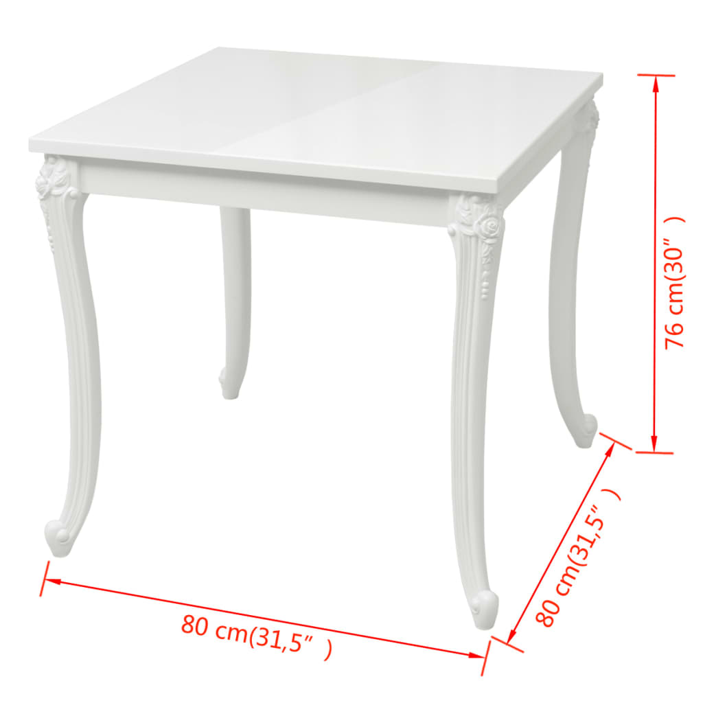 NNEVL Dining Table 80x80x76 cm High Gloss White-3