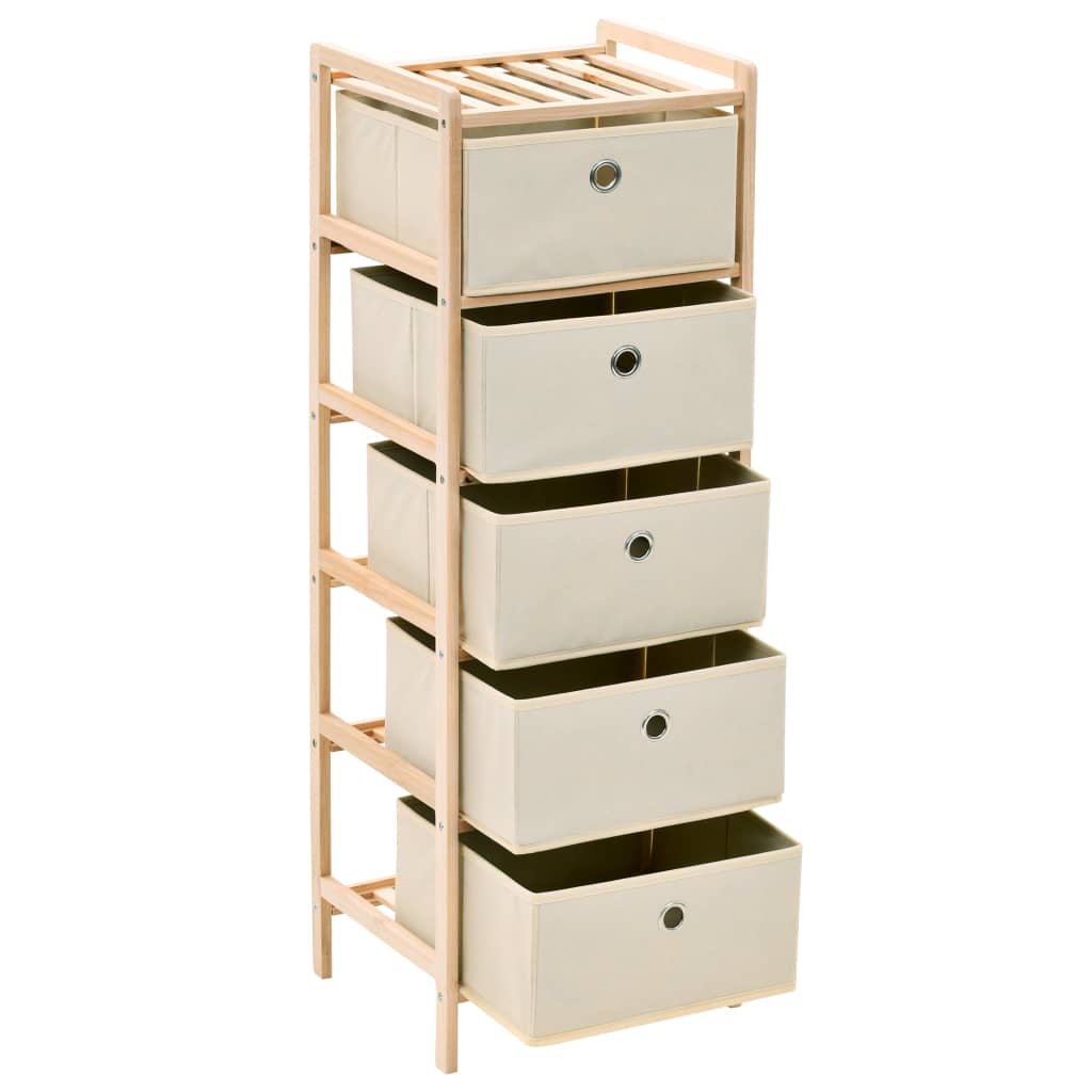 NNEVL Storage Racks with 5 Fabric Baskets 2 pcs Beige Cedar Wood-2