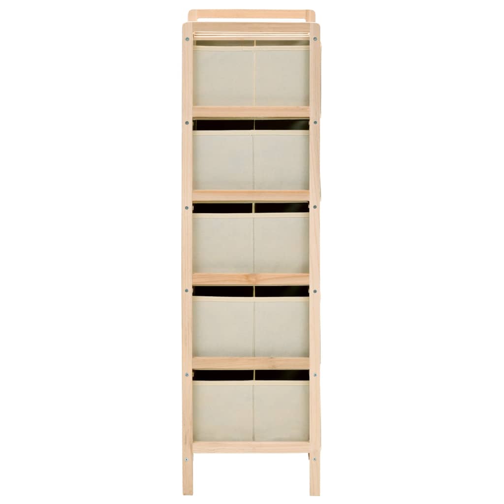 NNEVL Storage Racks with 5 Fabric Baskets 2 pcs Beige Cedar Wood-3