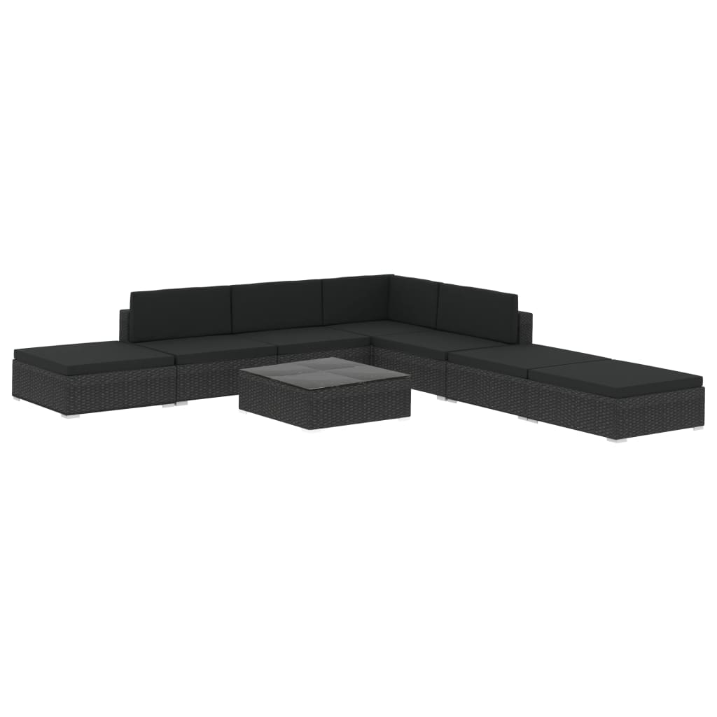 NNEVL 8 Piece Garden Lounge Set with Cushions Poly Rattan Black-1
