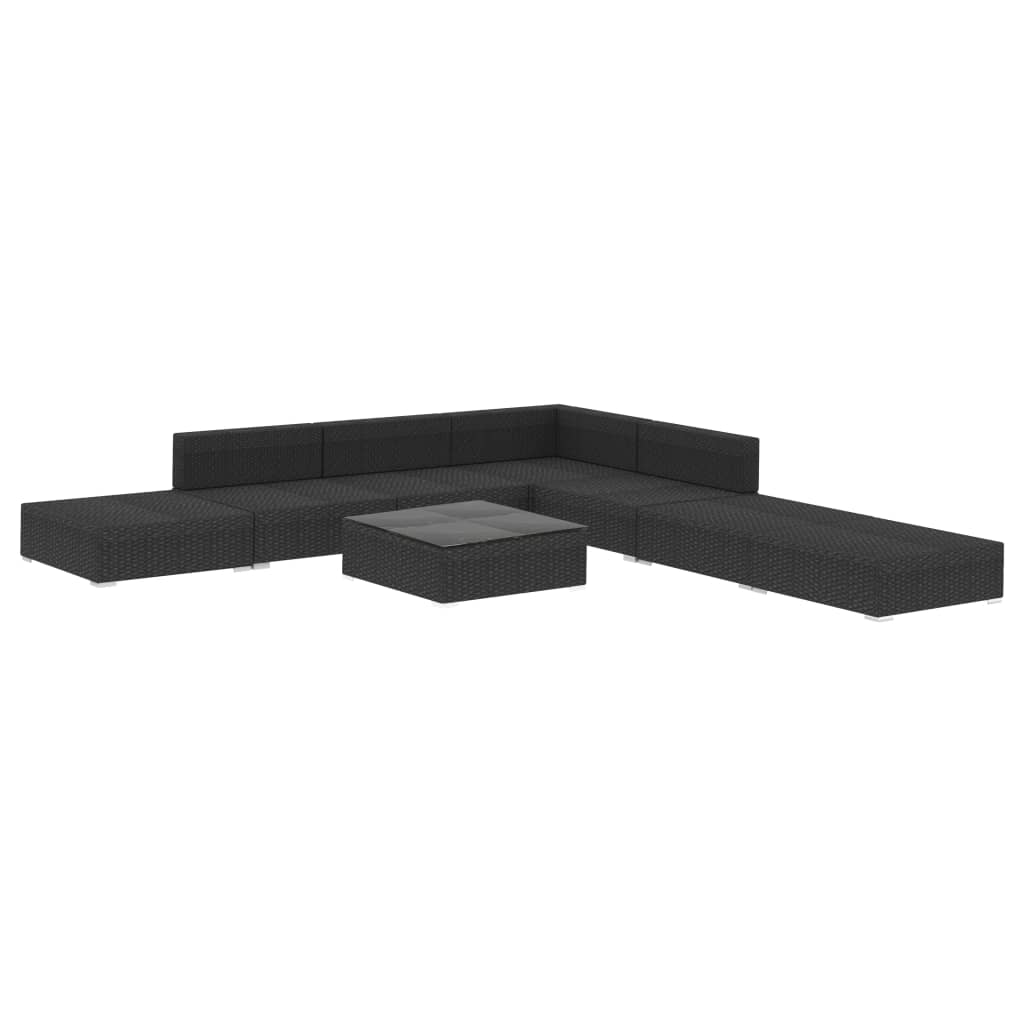 NNEVL 8 Piece Garden Lounge Set with Cushions Poly Rattan Black-2