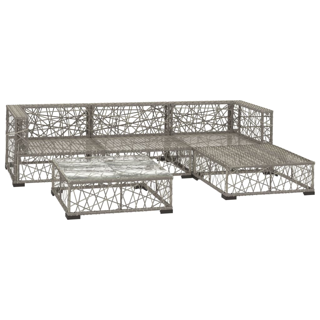 NNEVL 5 Piece Garden Lounge Set with Cushions Poly Rattan Grey-2
