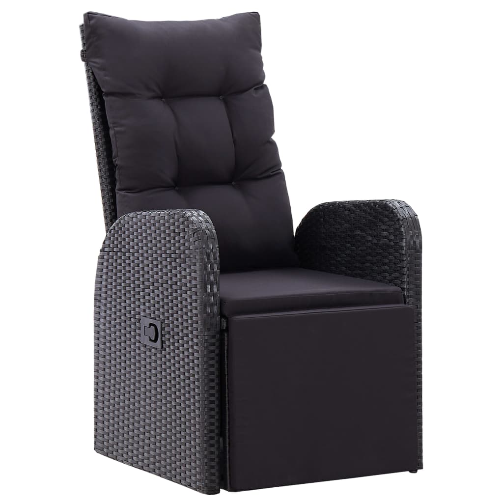NNEVL Reclining Garden Chair with Cushion Poly Rattan Black-0