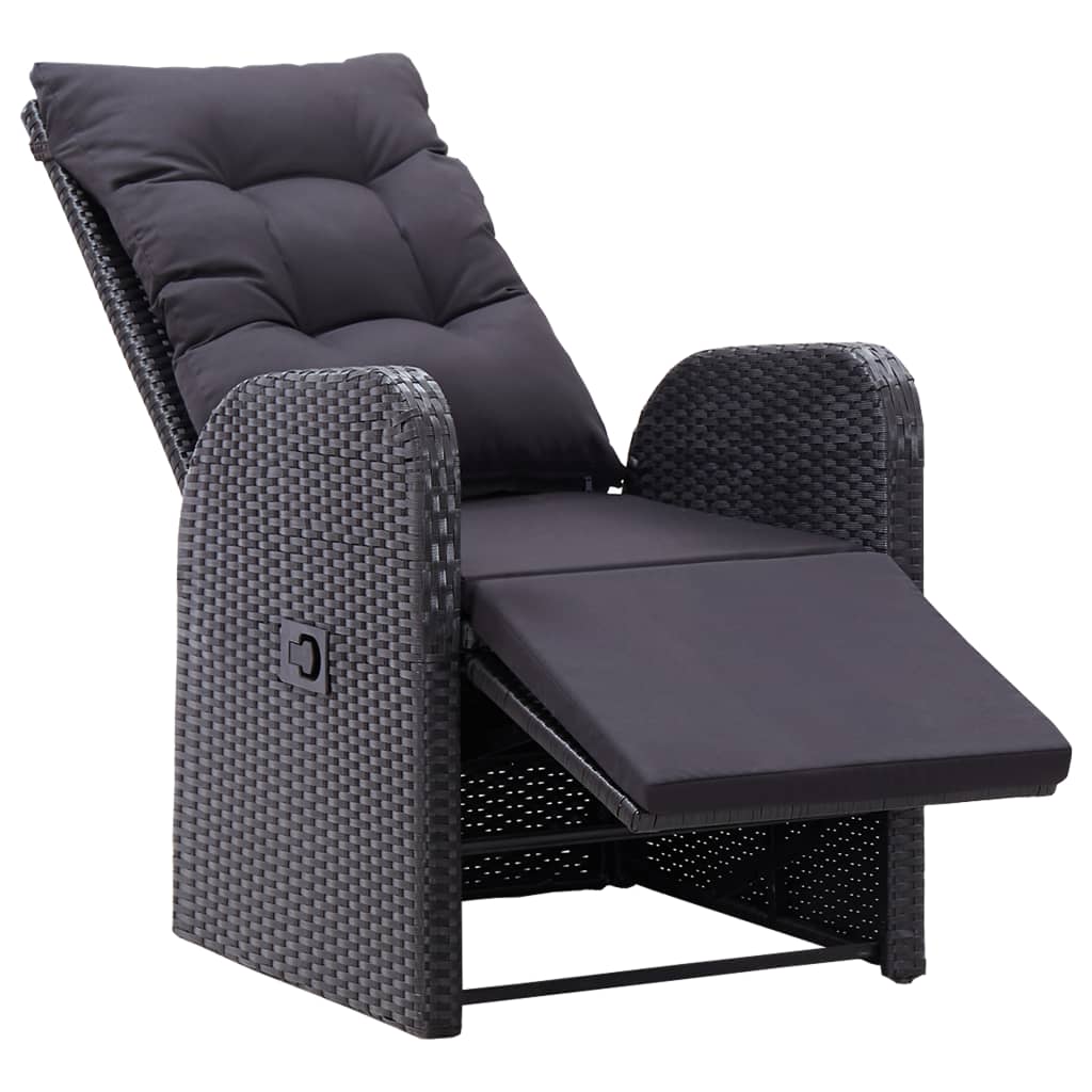 NNEVL Reclining Garden Chair with Cushion Poly Rattan Black-1