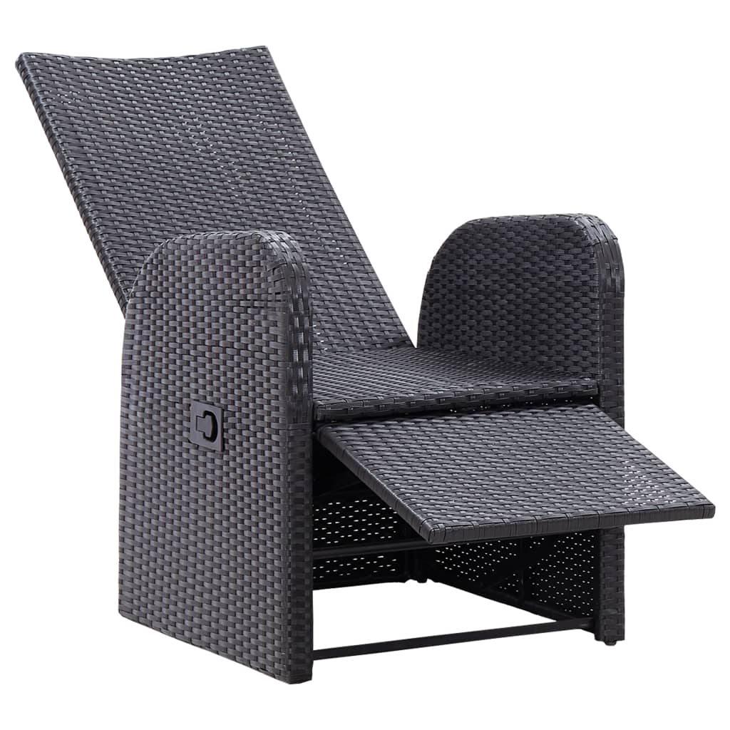 NNEVL Reclining Garden Chair with Cushion Poly Rattan Black-2